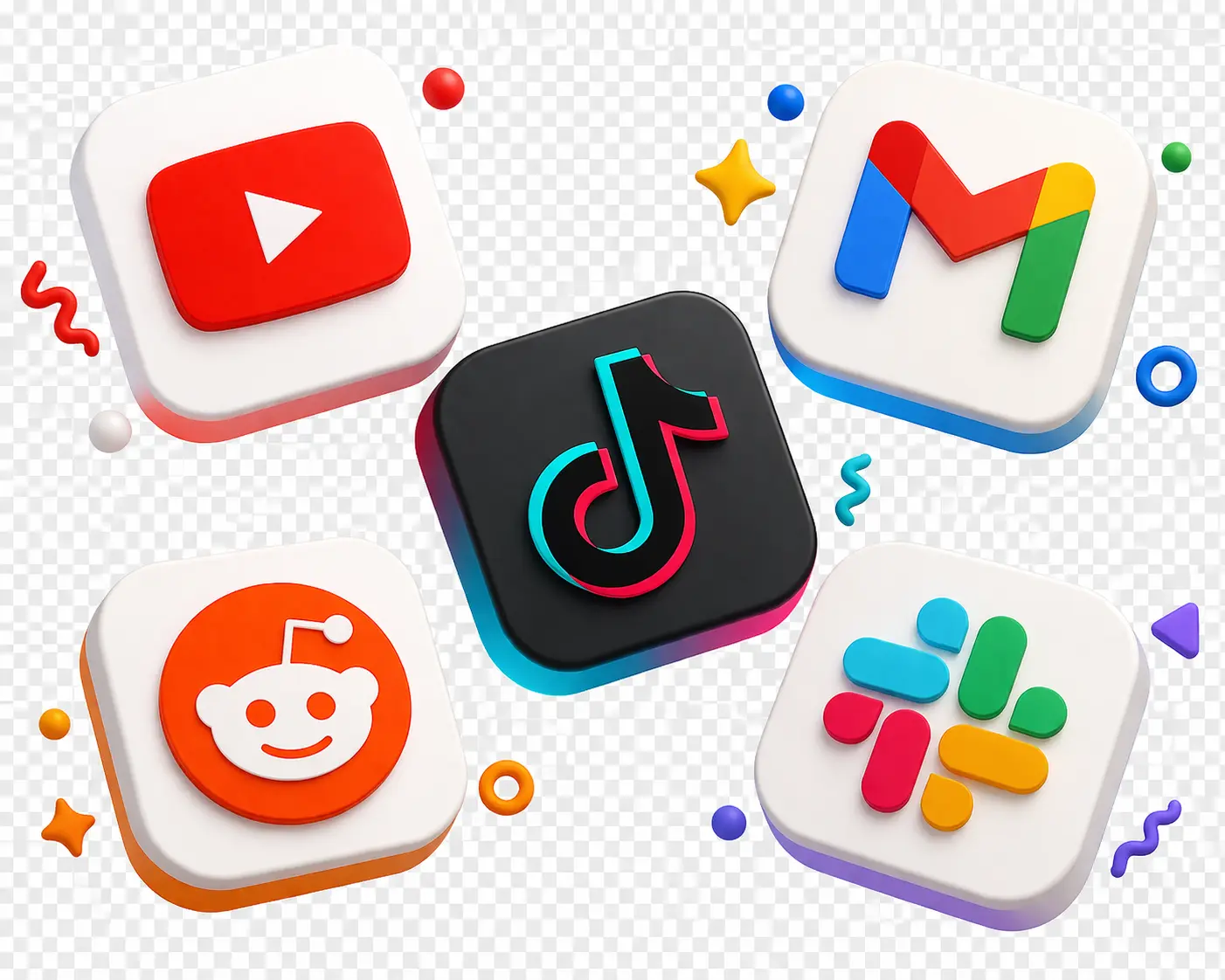 A playful arrangement of colorful app icon tiles.